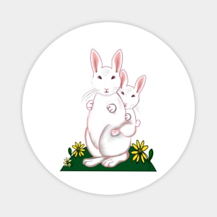 Mother and baby bunny rabbits flowers - cute bunny family mama rabbit carrying a baby rabbit child mothers day Magnet